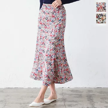 花柄プリントマーメイドスカート [M3535]
