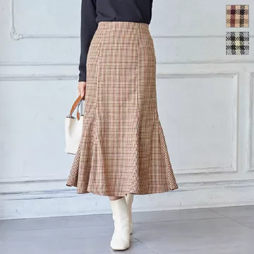 ガンクラブチェックマーメイドスカート [M3560]