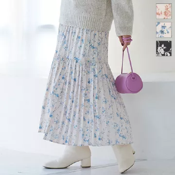 花柄プリーツマーメイドスカート [M3565]