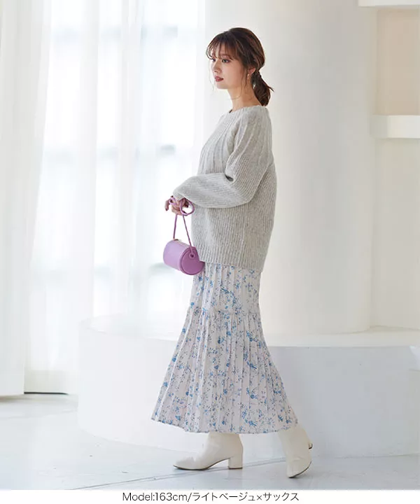 花柄プリーツマーメイドスカート [M3565]