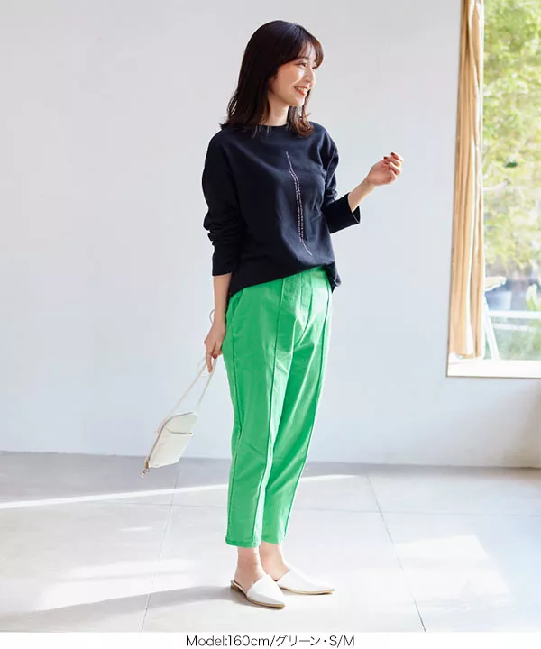 ストレッチリネン混クロップドテーパードパンツ [M3587]
