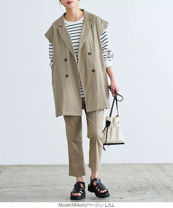 ストレッチリネン混クロップドテーパードパンツ [M3587]