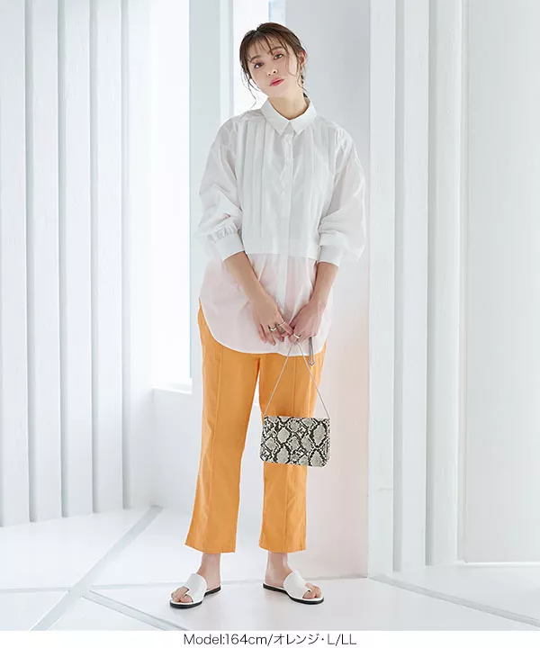ストレッチリネン混クロップドテーパードパンツ [M3587