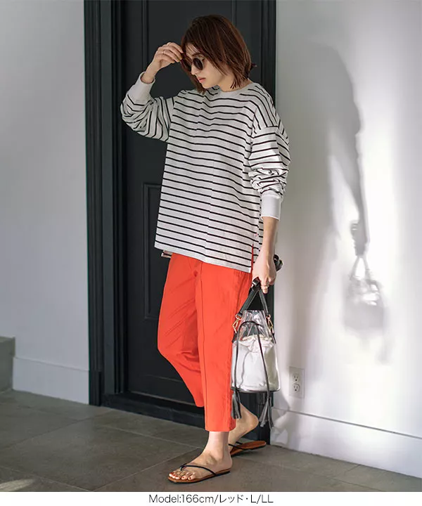 ストレッチリネン混クロップドテーパードパンツ [M3587]