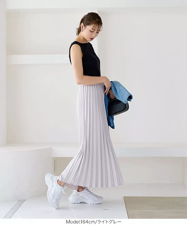 サテンカラープリーツスカート [M3598] - レディース