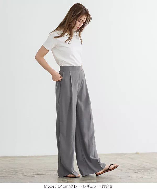 選べるサイズ 4cmタックのジョーゼットワイドパンツ [M3627]