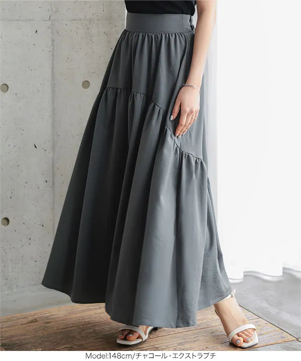 Petitle / プチレ ] ラウンドギャザー切り替えロングスカート [M3672