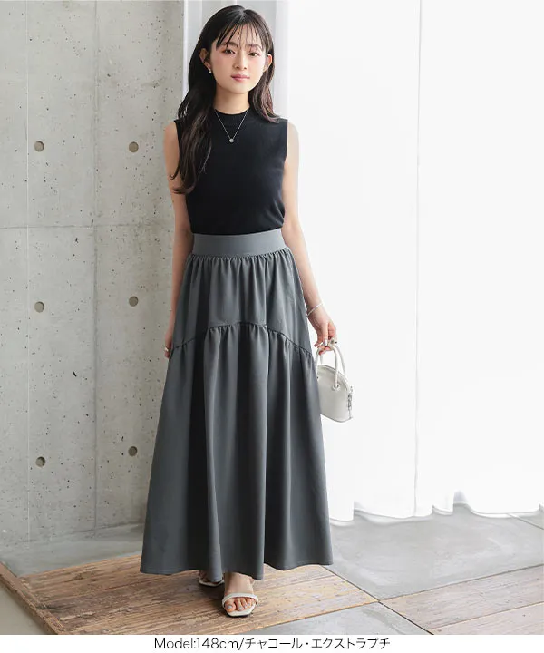 Petitle / プチレ ] ラウンドギャザー切り替えロングスカート [M3672