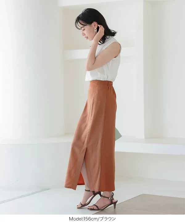 スリット入りリネンカラースカート [M3687]