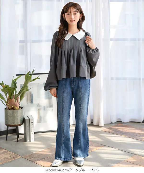 Petitle / プチレ ] センターシームフレアデニムパンツ[M3690