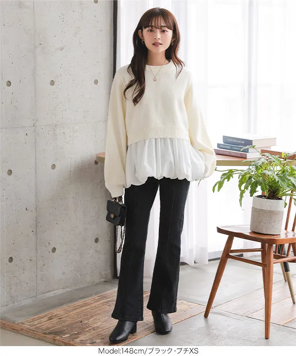 Petitle / プチレ ] センターシームフレアデニムパンツ[M3690