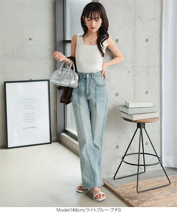 Petitle / プチレ ] センターシームフレアデニムパンツ[M3690