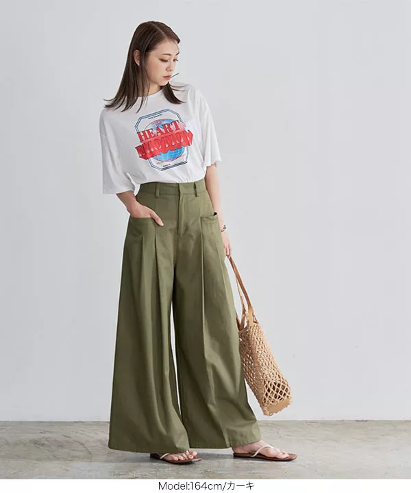 タックツイルハイウエストワイドパンツ [M3711] - レディース