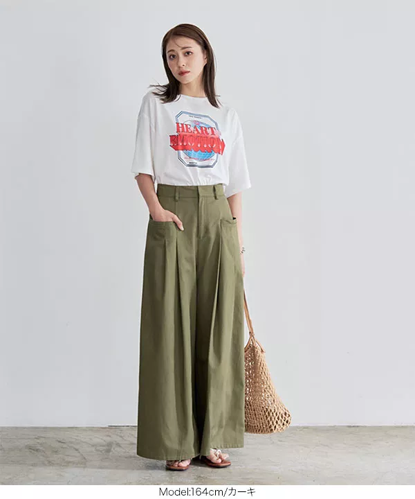 タックツイルハイウエストワイドパンツ [M3711] - レディース