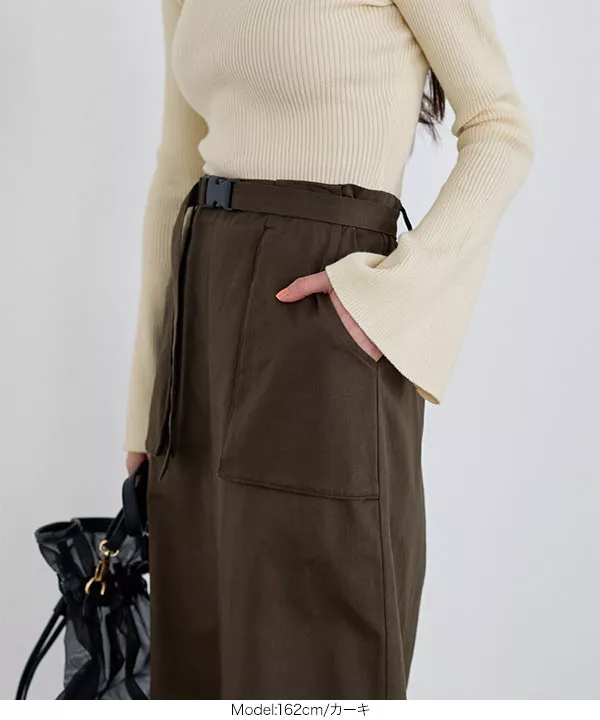 ベルトつきアウトポケット台形チノスカート [M3737] - レディース