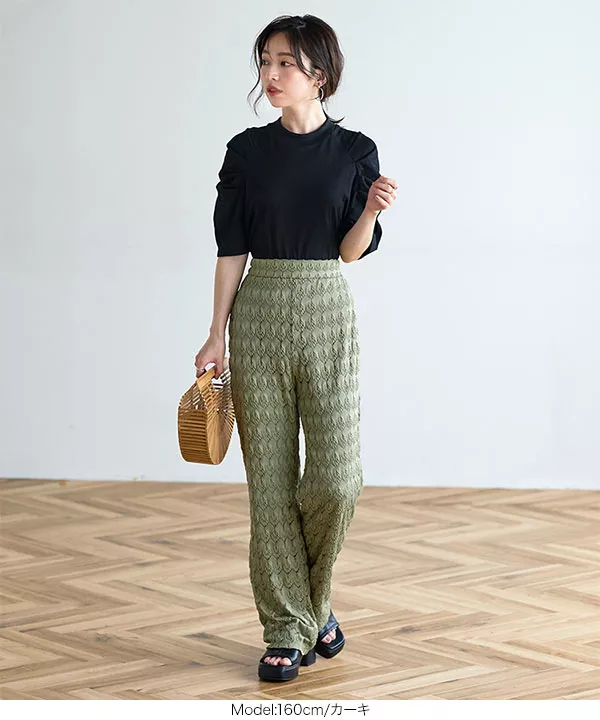 ストレッチレースワイドパンツ [M3747] - レディース