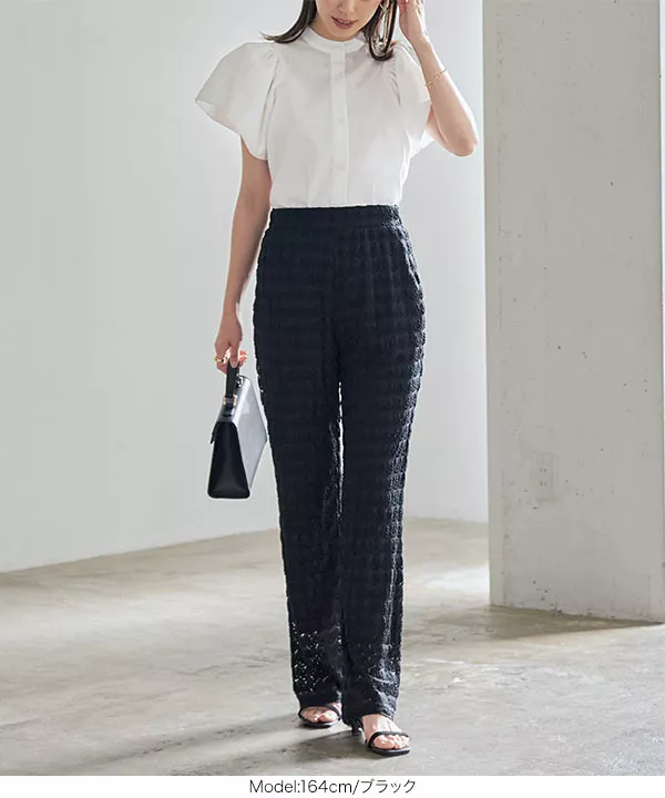 ストレッチレースワイドパンツ [M3747] - レディース