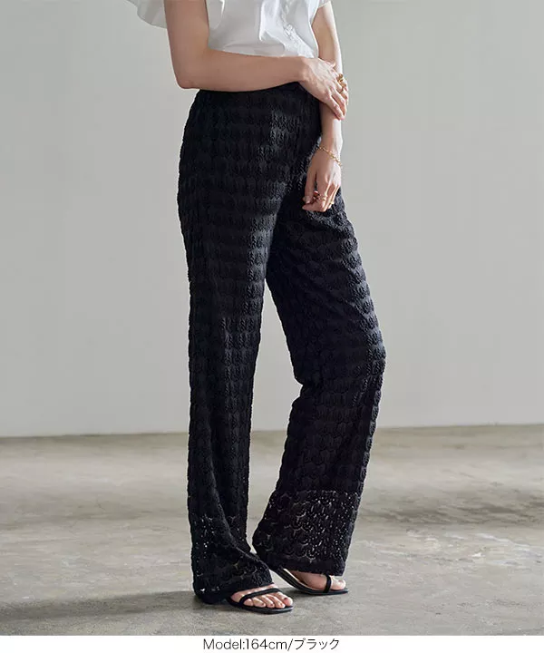 ストレッチレースワイドパンツ [M3747] - レディース