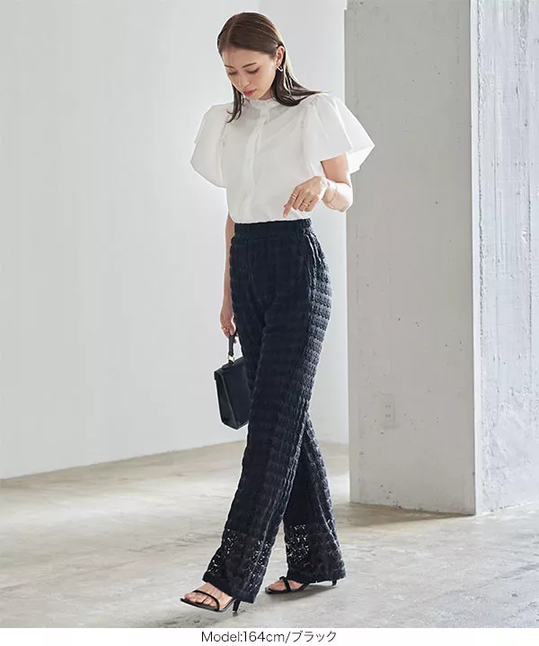 ストレッチレースワイドパンツ [M3747]
