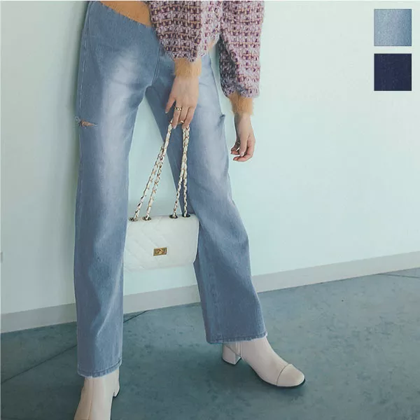 サイドダメージストレートデニム [M3758] - レディースファッション