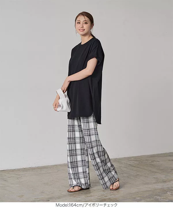 セルフカットチェック柄リブパンツ [M3768] - レディースファッション