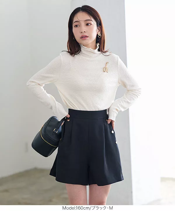 デザインボタンハイウエストショートパンツ [M3769] - レディース
