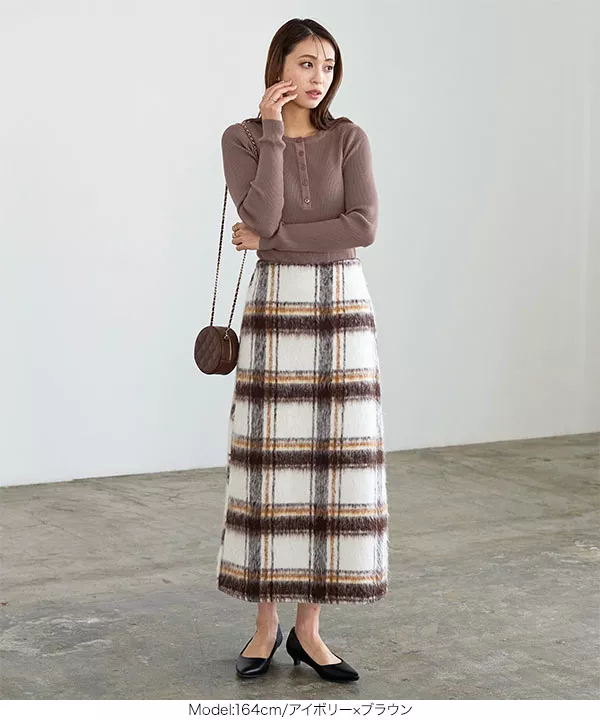 起毛フェイクウールチェック柄スカート [M3818] | ボトムス全品送料