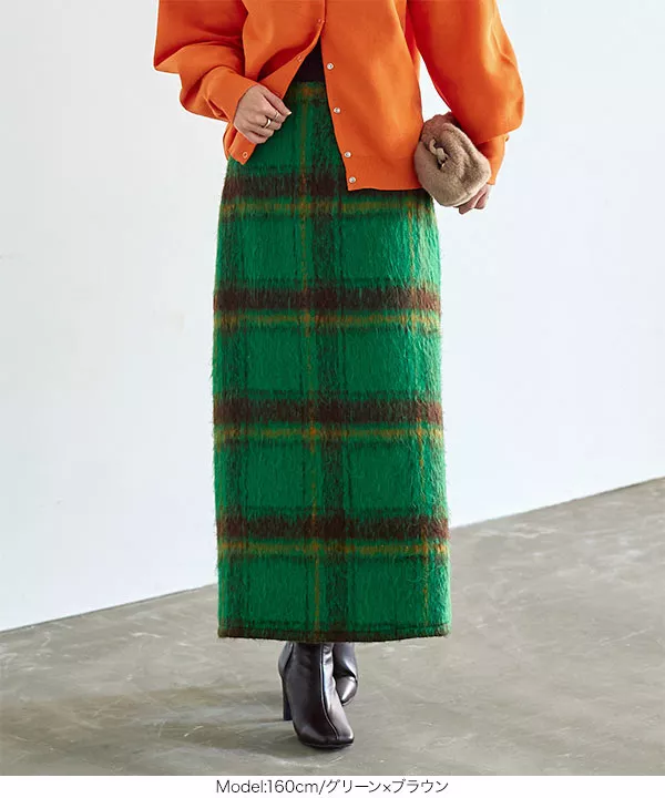 起毛フェイクウールチェック柄スカート [M3818] - レディース