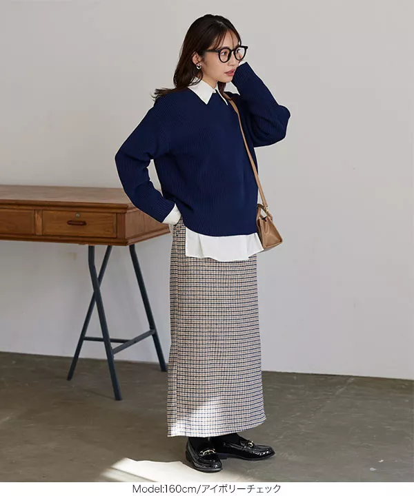 裏起毛 ] ファー裏地チェックIラインスカート [M3829] - レディース