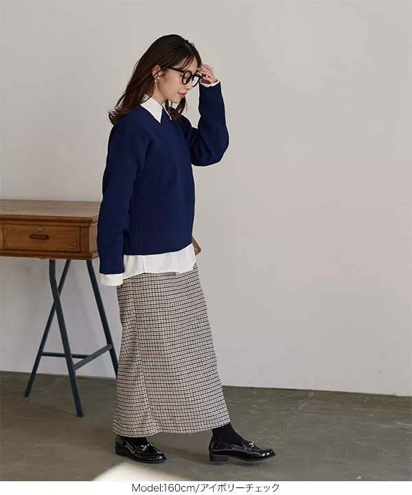 裏起毛 ] ファー裏地チェックIラインスカート [M3829] - レディース