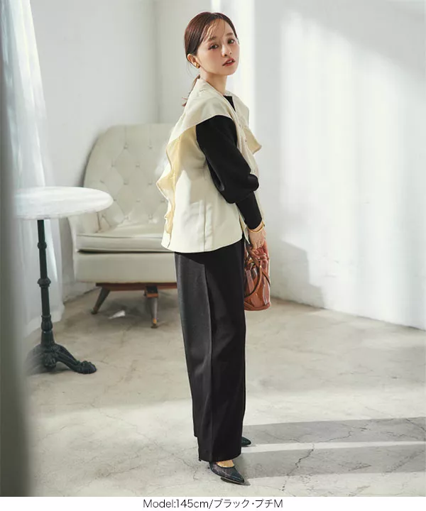 [ 田中亜希子さんコラボ ]カットジョーゼットゆったりストレートパンツ [M3862]
