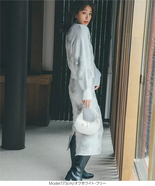 花柄シャギーニットタイトスカート [M3945] - レディースファッション