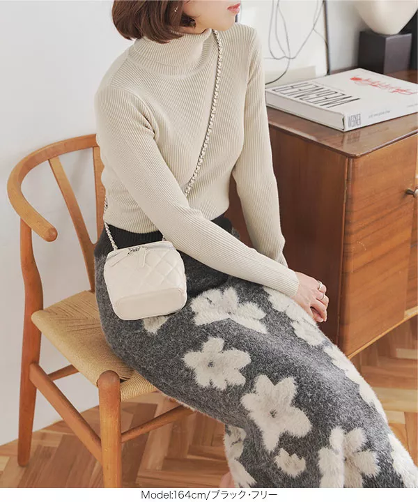 花柄シャギーニットタイトスカート [M3945] - レディースファッション