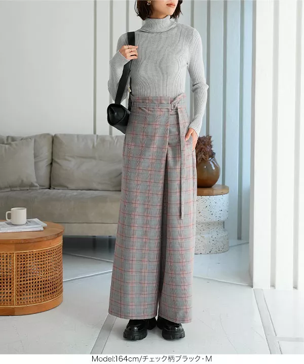ベルト付きラップ風ストレートワイドパンツ [M3962]