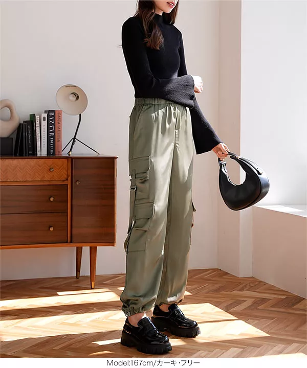 ドロストサテンカーゴパンツ [M3988] - レディースファッション