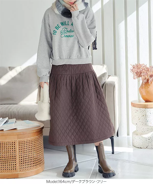 中綿キルティングフレアスカート [M3998] - レディースファッション