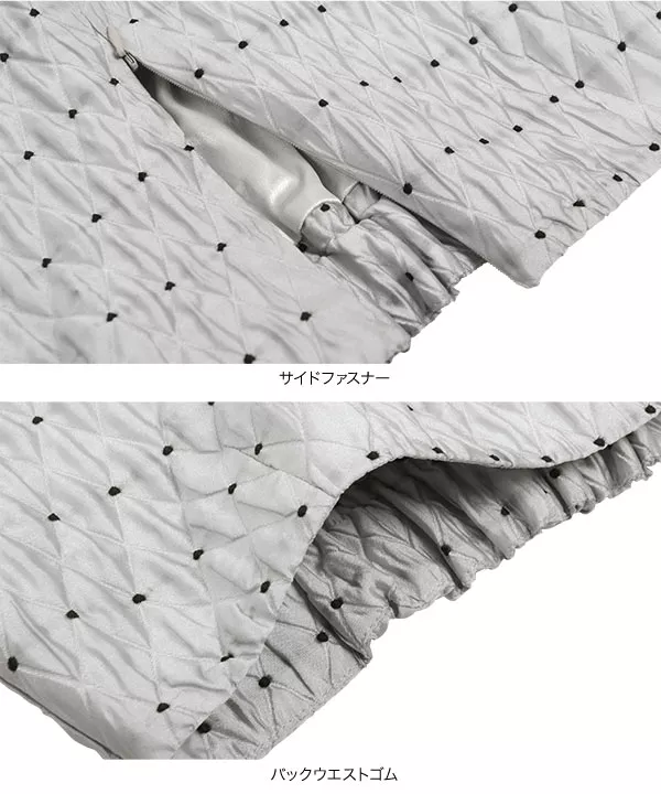 ドット刺繍キルティングミニスカート [M4012]