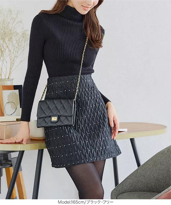 ドット刺繍キルティングミニスカート [M4012] - レディース
