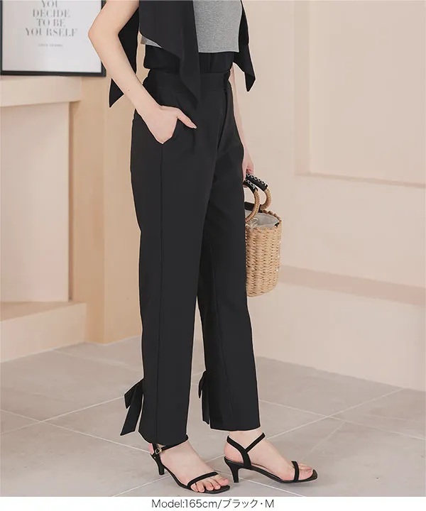 リボンデザインバックスリットテーパードパンツ [M4033] - レディース