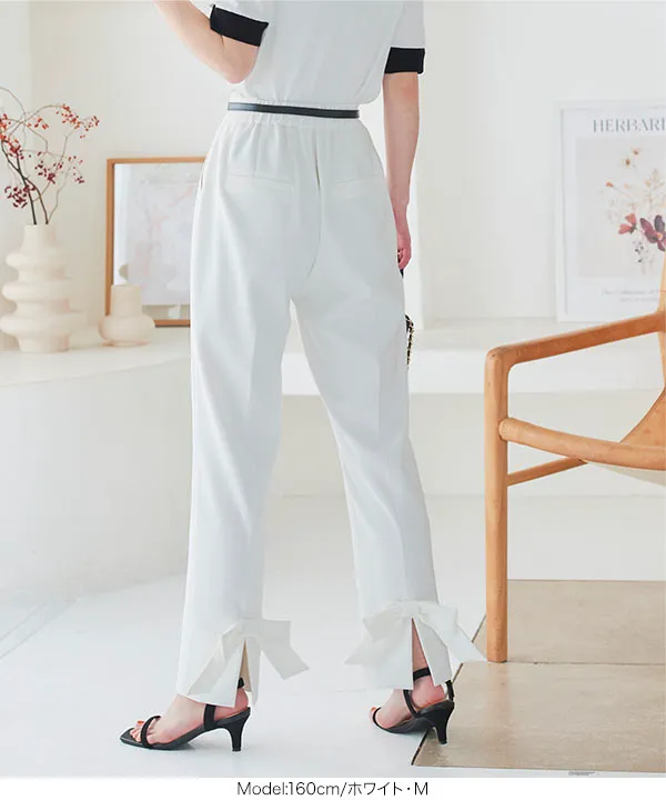 リボンデザインバックスリットテーパードパンツ [M4033] - レディース