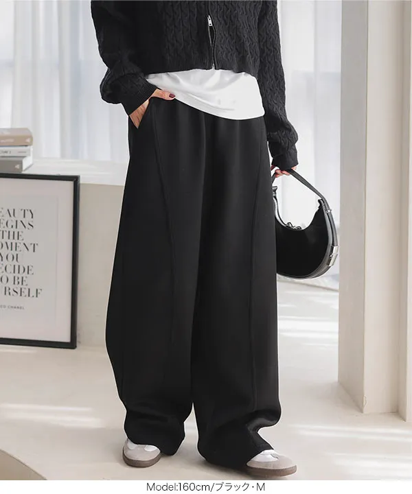 ワイドパンツ 洗える】タック入りワイドパンツ（S～L）（フルレングスパンツ