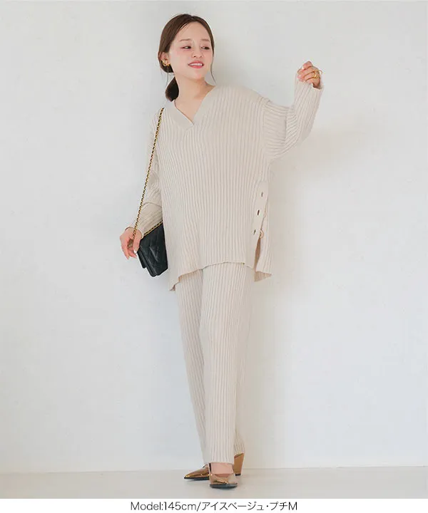 田中亜希子さんコラボ ] 選べる2丈 リブニットパンツ [M4090
