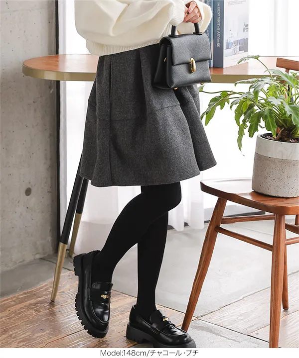 新品未使用タグ付　ハイウエストフレアーキュロット Petitle / プチレ ] フェイクウールキュロット [M4095] - レディース