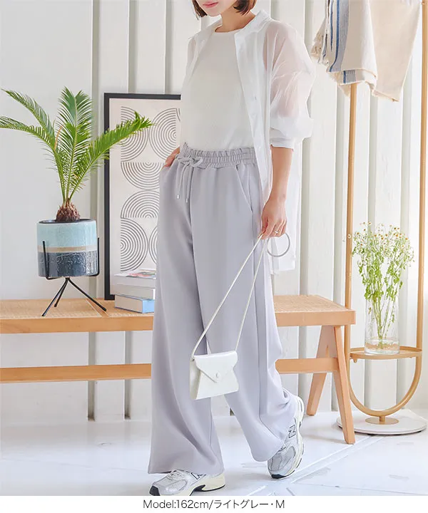 ウエストリボンピンタックワイドパンツ [M4098] - レディース