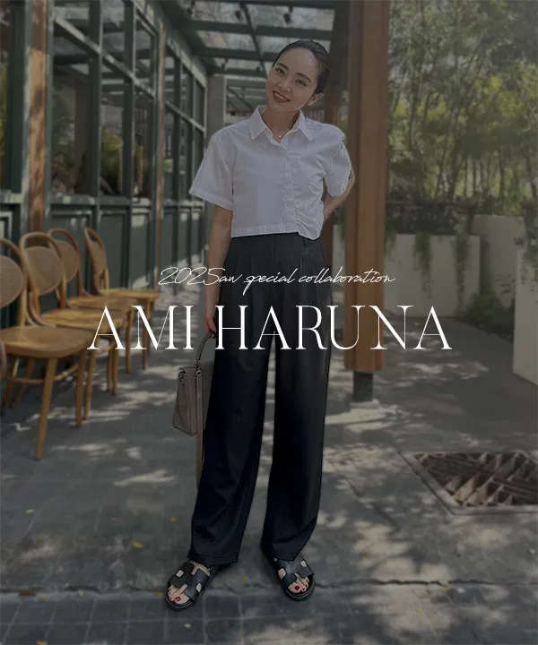 春名亜美さんコラボ ]選べる2丈リネンライクタックパンツ [M4154