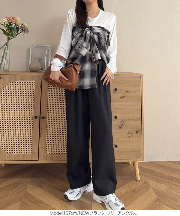 [ 春名亜美さんコラボ ]選べる2丈リネンライクタックパンツ [M4154]