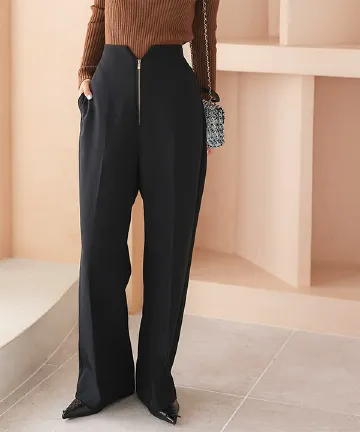 レディース　パンツ フロントジップワイドパンツ [M4161] - レディースファッション