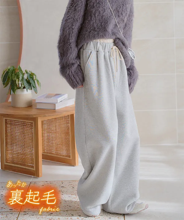 裏起毛 ] ダブルウエストスウェットワイドパンツ [M4180] - レディース