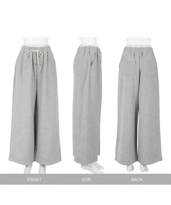 Bibiy.スウェットパンツ ダブルウエストパンツ ワイドパンツ 裏起毛 ] ダブルウエストスウェットワイドパンツ [M4180] - レディース
