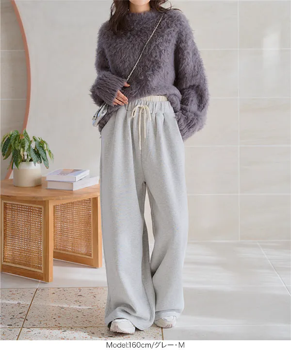裏起毛 ] ダブルウエストスウェットワイドパンツ [M4180] - レディース